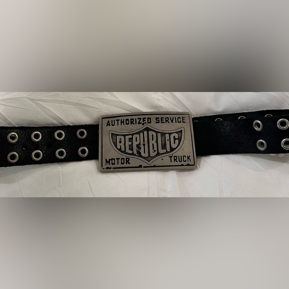 Republic Motor Truck Belt Buckle with Black Belt